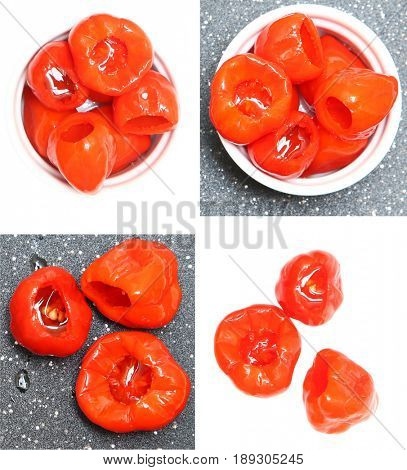 Peppadew Spicy Sweet Pepper over white and over cutting board.