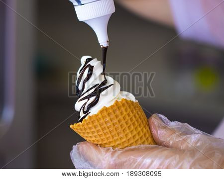 Preparation Of Ice Cream In A Waffle Cup