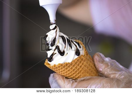 Preparation Of Ice Cream In A Waffle Cup