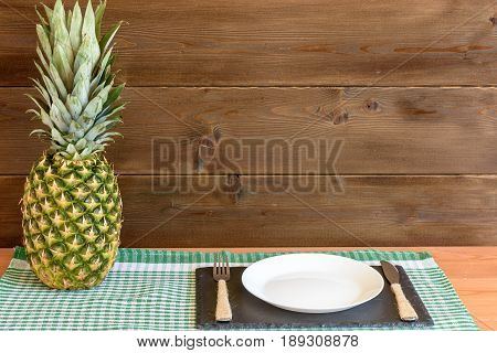 Ripe Anans On A Wooden Table And Background Texture With Free Space For Writing