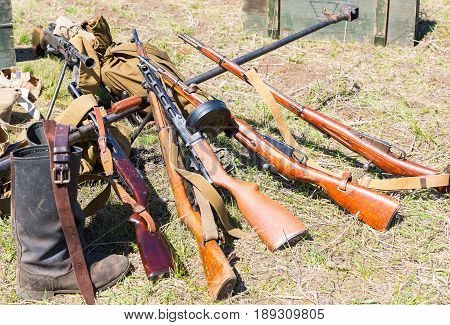 Russian retro weapons. Samples of Soviet vintage small arms