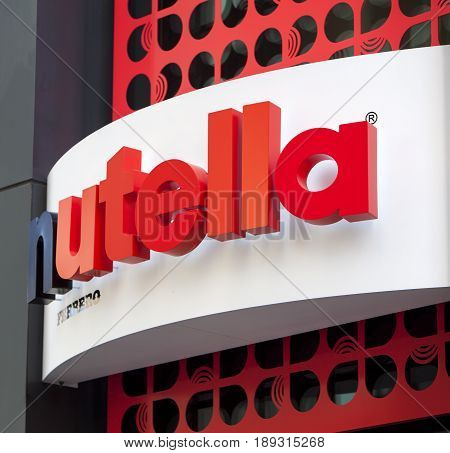 CHICAGO - June 1 2017: A view of the facade of the Nutella cafe. A new Nutella-themed cafe selling versions of their famous hazelnut products.