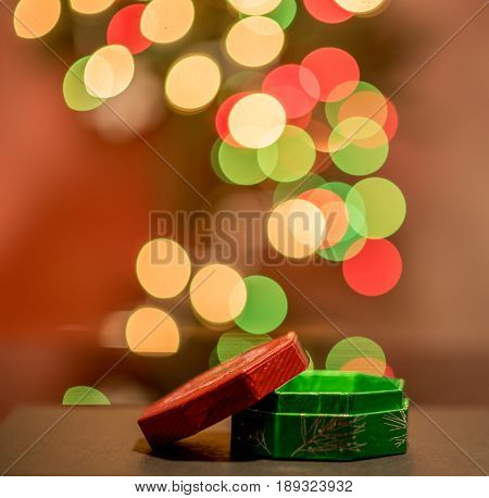 CHRISTMAS LIGHTS OUT OF FOCUS on colorful background