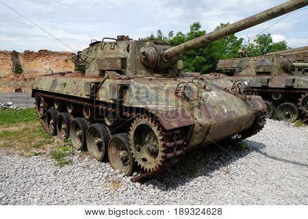 TURANJ, CROATIA - JUNE 11: Military tanks Open air museum of the Croatian War of Independence, 1991 - 1995, (Homeland War, Domovinski Rat), Turanj, Croatia on June 11, 2016