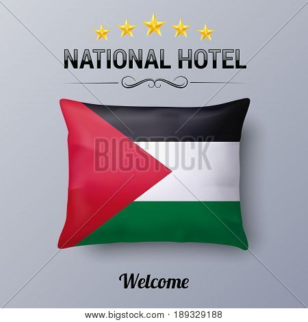 Realistic Pillow and Flag of Palestine as Symbol National Hotel. Flag Pillow Cover with Palestinian flag
