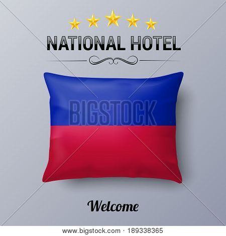 Realistic Pillow and Flag of Haiti as Symbol National Hotel. Flag Pillow Cover with Haitian flag