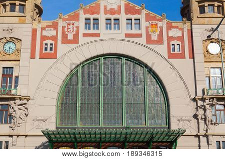 Prague Czech Republic - May 10 2017: Prague central train station. It is the largest and most important railway station. It was originally opened in 1871 and named Franz Josef Station after Franz Joseph I of Austria.