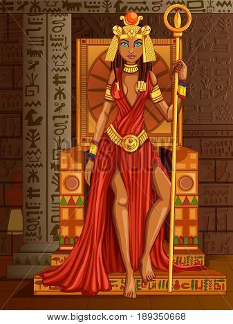 Vector design of Egyptian civiliziation Queen Goddess on Egypt palace backdrop