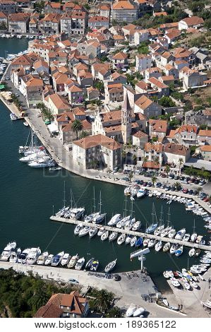Settlement Milna on the west side of Brac island in Croatia aerial view