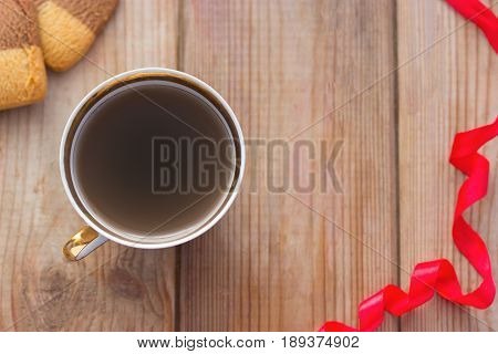 Valentine's Day romantic template cookie bow and cup of tea