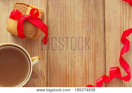Valentine's Day romantic template cookie bow and cup of tea