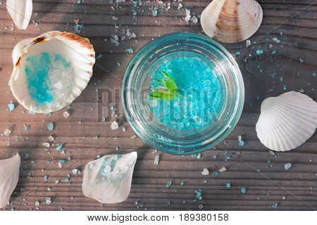 Spa beauty product. sea sult. shells and flowers