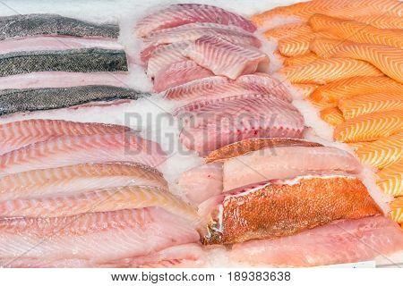 Fish fillets for sale at a market