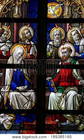 Stained Glass - Mary And The Apostles At Pentecost
