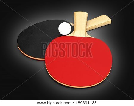 Ping-pong Rackets With Ball On Black Gradeint Background 3D