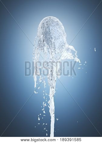 Jet Of Water Upward Stream Isolated On Dark Blue Gradeint Background 3D