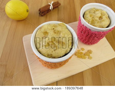 Mug cake from microwave with succade an cinnamon