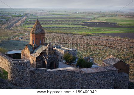 Ancient monastery Khor Virap in Armenia in the morning
