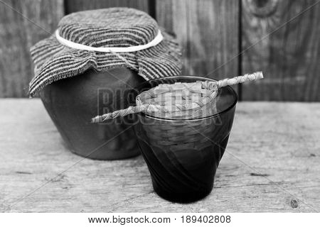 Green Tea In A Wooden Sieve, A Delicious Drink, Leaves