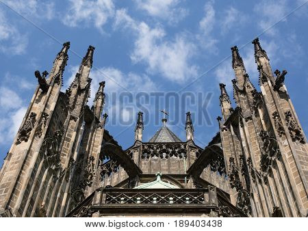 Unusual Detail of the St. Vitus Cathedral in the area of the Prague Castle Czech Republic