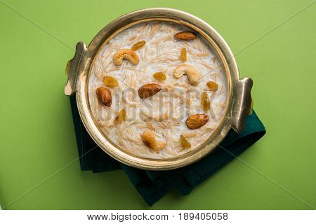 Most famous Indian sweet pudding Kheer or semiya khir in a bowl.Selective focus