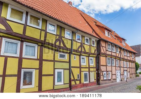 Street With Colorful Half-timbered Houses In Rinteln