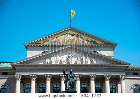 Munich, Germany - June 7. 2016: The National Theatre of Munich, Located at Max-Joseph-Platz Square in Munich, Bavaria, Germany