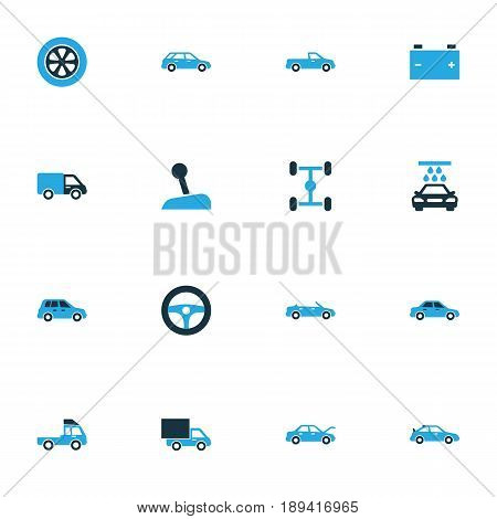 Auto Colorful Icons Set. Collection Of Chassis, Van, Station Wagon And Other Elements. Also Includes Symbols Such As Van, Automobile, Hatchback.
