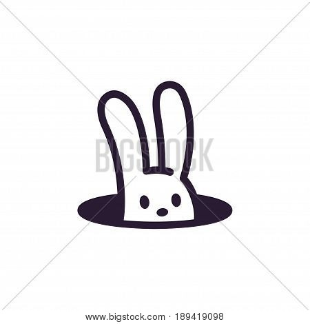 Simple minimalistic rabbit hole logo. Cute cartoon bunny vector illustration.