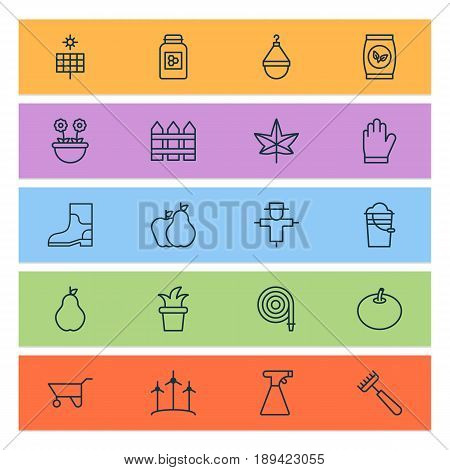 Farm Icons Set. Collection Of Radish, Windmill, Bugbear And Other Elements. Also Includes Symbols Such As Bucket, Bottle, Bush.
