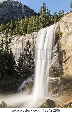 Beautiful Vernal Falls is located on Merced river. Yosemite National Park, California, USA. Long exposure