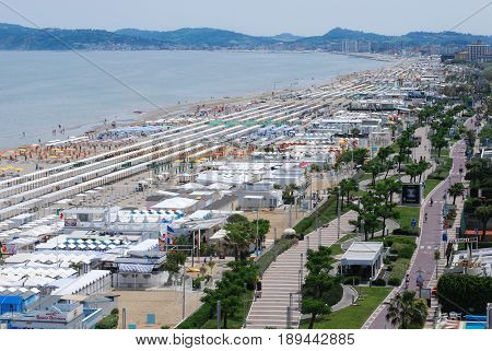Riccione adriatic sea promenade sud with walkway in a summer day