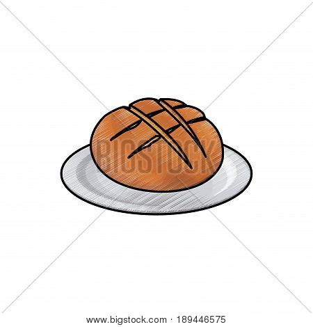round bread wheat baked breakfast icon vector illustration