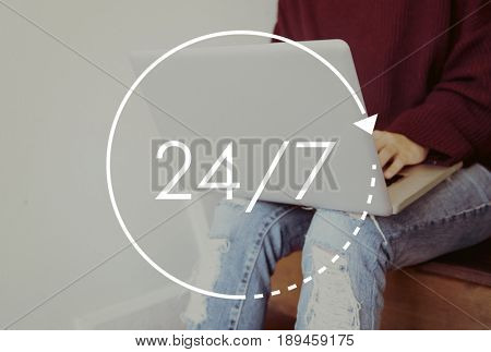 24/7 all day all night icon illustration
