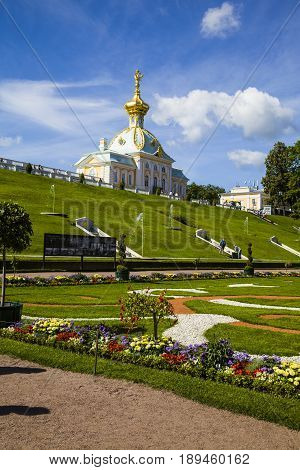 St Petersburg, Russia - August 2, 2015: Grand Palace At Pertergof Palace.