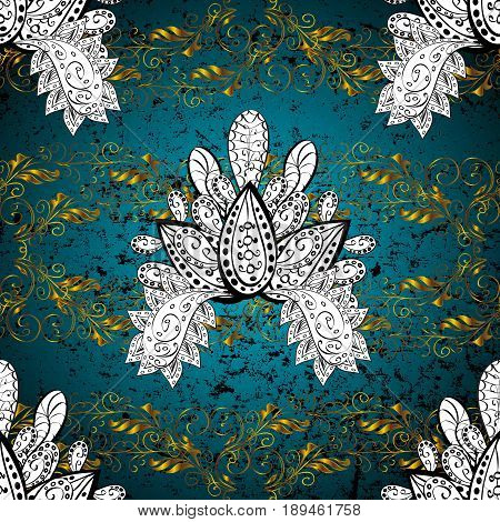 Vintage Pattern On Colorfil Background With Golden Elements. Christmas Snowflake New Year. Golden Pa