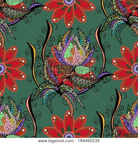 Vintage Vector Floral Seamless Pattern In Pink Colors.