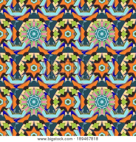 Flower Mandala Seamless Pattern. Vector Ethnic Oriental Circle Ornament. Islam Arabic Indian Ottoman