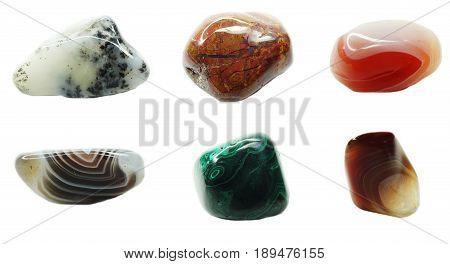 moss agate chalcedony quartz semigem geological mineral isolated