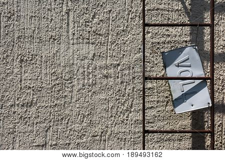 Cement Wall Conrete Rusty Ladder Voll Full Metal Plate Sign Industrial Waste Decaying Grunge