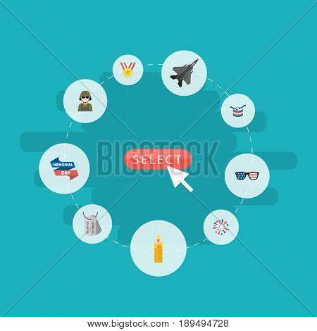 Flat Fire Wax, Spectacles, Musical Instrument And Other Vector Elements. Set Of Day Flat Symbols Also Includes Firecracker, Memorial, Identity Objects.