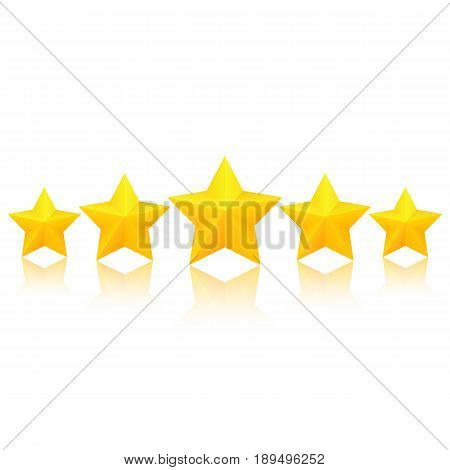 Fivegolden stars with reflection. Excellent quality rating. Vector, isolated eps10