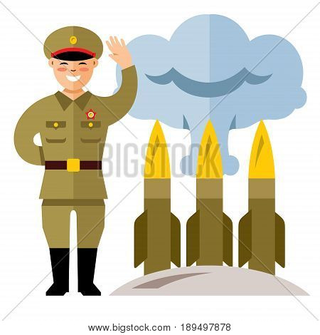 Korean soldier and warheads. Isolated on a white background