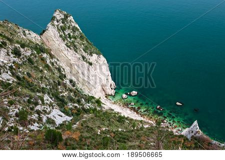 Beautiful view of two sisters spiaggia delle due sorelle in mount Conero Italy