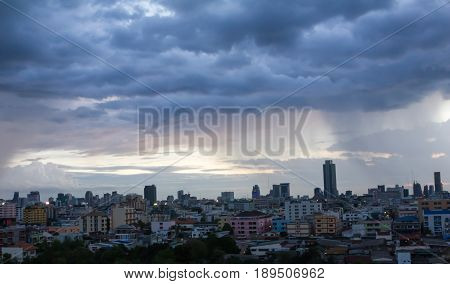 landscape the rain is raining at Bangkok