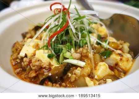 Tofu And Mince With Hot Spicy Sauce
