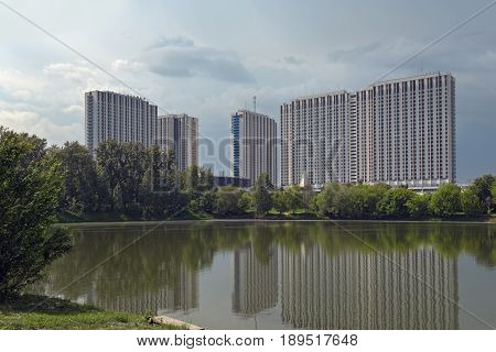 MOSCOW/ RUSSIA - JUNE 3, 2016. The four-building Izmailovo hotel (built 1979 for the 1980 Summer Olympics) located in Izmaylovo District of Moscow, Russia
