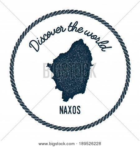 Naxos Map In Vintage Discover The World Insignia. Hipster Style Nautical Postage Stamp, With Round R