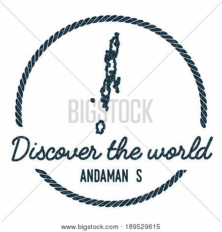 Andaman Islands Map Outline. Vintage Discover The World Rubber Stamp With Island Map. Hipster Style