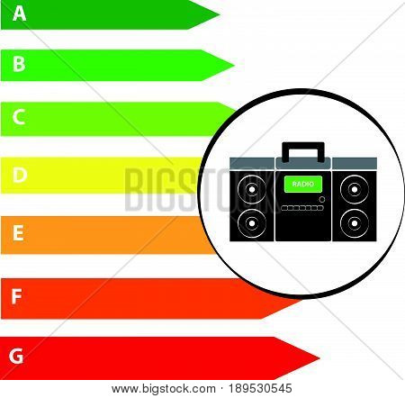 Radio with  energy labels isolated  on white background. Vector illustration.